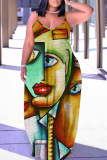 Sexy Graphics Print Backless Spaghetti Strap Floor Length Vacation Baggy Sundress Slip Maxi Dress