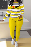 Sportwear Casual Stripe Print O Neck Long Sleeve Oversize Sweatershit And Skinny Pants Two Pieces Sweatpant Sets