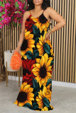 Casual Graphics Print Backless Spaghetti Strap Floor Length Vacation Baggy Sundress Slip Maxi Dress