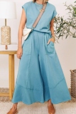 Casual O Neck Regular Sleeve T-shirt And Pocket Flare Leg Pants Vacation Two Pieces Dress Set