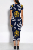 Casual Floral Print O Neckt Short Sleeve One Step Skirt Vacation Bodycon Midi T-shirt Dress
