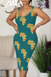 Casual Geometric Print U Neck Sleeveless Vacation Bodycon Midi Tank Dress