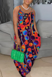 Sexy Graphics Print Backless Spaghetti Strap Floor Length Vacation Baggy Sundress Slip Maxi Dress