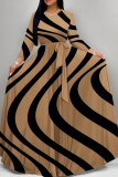 Boho Graphics Print Deep V Neck 3/4 Sleeve Strap Design Belted Floor Length Plus Size Vacation Loose A Line Maxi Dress