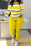 Sportwear Casual Stripe Print O Neck Long Sleeve Oversize Tops And Skinny Pants Two Pieces Sweatpant Sets