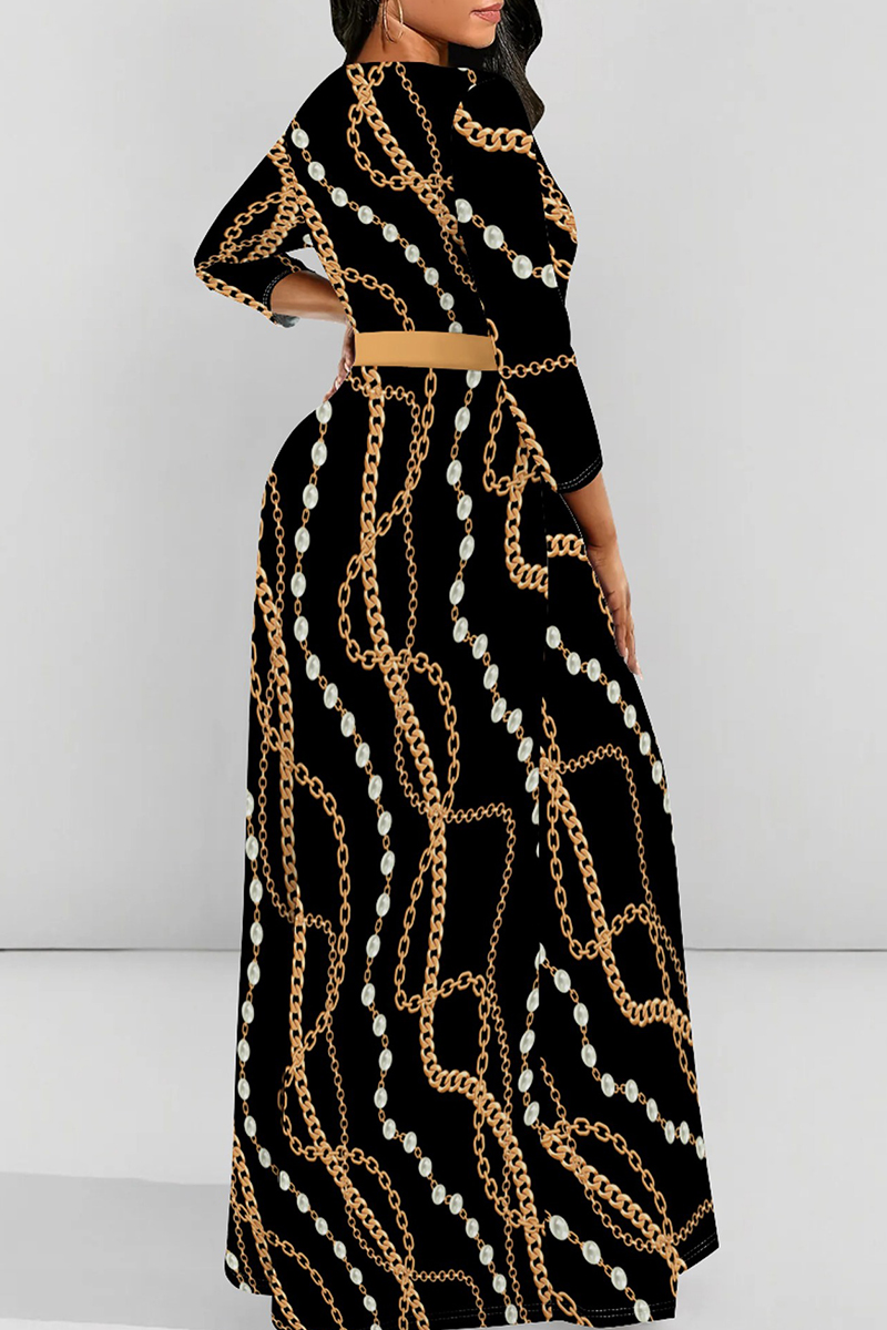 Vacation Puff Sleeves A-Line Printing Deep V-Neck Bohemia Dresses
