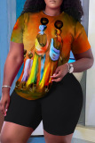 Casual Figure Print O Neck Short Sleeve Oversize T-Shirt And Shorts Two Pieces Shorts Sets