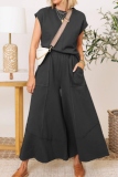 Casual O Neck Regular Sleeve T-shirt And Pocket Flare Leg Pants Vacation Two Pieces Dress Set