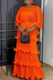 Casual O Neck Half Sleeve Ruffle Tiered Hem Maxi Dress And Shrug Crop Top Irregular Shawl Cape Vacation Two Pieces Sets