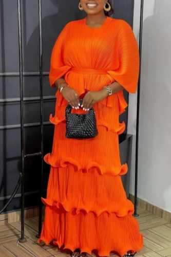 Casual O Neck Half Sleeve Ruffle Tiered Hem Maxi Dress And Shrug Crop Top Irregular Shawl Cape Vacation Two Pieces Sets