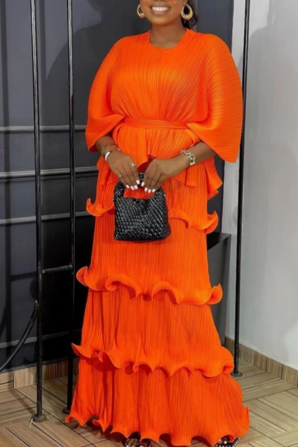 Casual O Neck Half Sleeve Ruffle Tiered Hem Maxi Dress And Shrug Crop Top Irregular Shawl Cape Vacation Two Pieces Sets