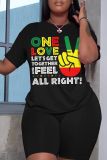 Casual Letter Print O Neck Short Sleeve Oversize T-Shirt And Shorts Two Pieces Shorts Sets