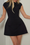 Short Sleeve Half A Turtleneck Waist Skirt Formal Party Evening A Line Mini Dresses