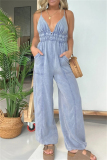 Casual Sleeveless Backless Deep V Neck Slim Fitted Vacation Cami Jumpsuits