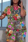 Casual Graphics Print O Neck Short Sleeve Oversize T-Shirt And Shorts Two Pieces Shorts Sets