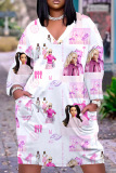 Casual Graphics Print Basic V Neck Short Sleeve Pockets Loose Midi T-shirt Dress