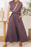 Casual O Neck Regular Sleeve T-shirt And Pocket Flare Leg Pants Vacation Two Pieces Dress Set