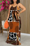 Casual Graphics Print Backless Spaghetti Strap Floor Length Vacation Baggy Sundress Slip Maxi Dress