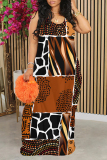 Casual Graphics Print Backless Spaghetti Strap Floor Length Vacation Baggy Sundress Slip Maxi Dress