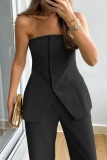 Backless Strapless Sleeveless Buttons Tube Tops And Wide Leg Pants Formal Office Lady Two Pieces Suit Set