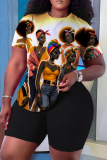 Casual Figure Print O Neck Short Sleeve Oversize T-Shirt And Shorts Two Pieces Shorts Sets