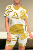 Casual Graphics Print O Neck Short Sleeve Oversize T-Shirt And Shorts Two Pieces Shorts Sets