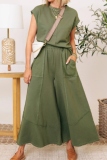 Casual O Neck Regular Sleeve T-shirt And Pocket Flare Leg Pants Vacation Two Pieces Dress Set