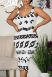 Casual Geometric Print U Neck Sleeveless Vacation Bodycon Midi Tank Dress