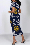 Casual Floral Print O Neckt Short Sleeve One Step Skirt Vacation Bodycon Midi T-shirt Dress