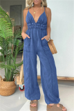 Casual Sleeveless Backless Deep V Neck Slim Fitted Vacation Cami Jumpsuits