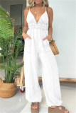 Casual Sleeveless Backless Deep V Neck Slim Fitted Vacation Cami Jumpsuits