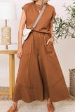 Casual O Neck Regular Sleeve T-shirt And Pocket Flare Leg Pants Vacation Two Pieces Dress Set
