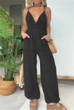Casual Sleeveless Backless Deep V Neck Slim Fitted Vacation Cami Jumpsuits
