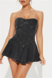 Casual Strapless Sleeveless Pleated Bodycon Denim Tube Mini Dresses