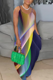 Sexy Graphics Print Backless Spaghetti Strap Floor Length Vacation Baggy Sundress Slip Maxi Dress