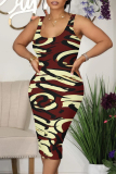 Casual Graphics Print U Neck Sleeveless Vacation Bodycon Midi Tank Dress