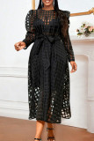 Casual Solid See-through O Neck Long Sleeve Dresses