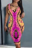 Casual Graphics Print U Neck Sleeveless Vacation Bodycon Midi Tank Dress