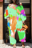 Casual Graphics Print Off Shoulder Long Sleeve Vacation Loose Harem Jumpsuit