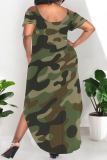 Casual Graphcis Print Backless Spaghetti Strap Cold Shoulder Short Sleeve Side Slit Irregular Hem Pocket Vacation Plus Size Maxi Dresses