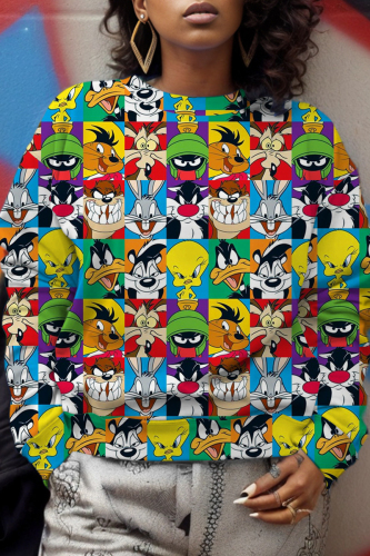 Casual Cartoon Print O Neck Long Sleeve Sweatshirt