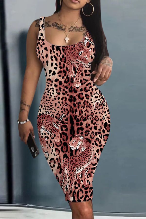 Casual Graphics Print U Neck Sleeveless Vacation Bodycon Midi Tank Dress
