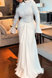 Flare Sleeve Strap Design Turtleneck Front Tie Mermaid Hem Long Formal Party Evening Wedding Bodycon Maxi Dresses
