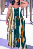 Casual Graphcis Print Backless Sleeveless Lace Up Loose Vacation Halter Wide Leg Jumpsuits(With a turban)