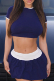 Sportwear Casual O Neck Short Sleeve Crop Tops And Pleated Mini Skirt Two Pieces Tennic Dress Sets