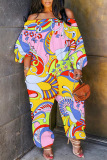 Casual Graphics Print Off Shoulder Long Sleeve Vacation Loose Harem Jumpsuit