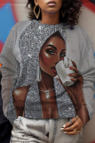 Casual Figure Print O Neck Long Sleeve Sweatshirt