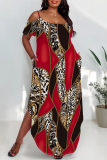 Casual Graphcis Print Backless Spaghetti Strap Cold Shoulder Short Sleeve Side Slit Irregular Hem Pocket Vacation Plus Size Maxi Dresses