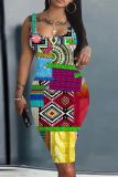 Casual Graphics Print U Neck Sleeveless Vacation Bodycon Midi Tank Dress