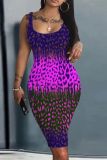 Casual Graphics Print U Neck Sleeveless Vacation Bodycon Midi Tank Dress